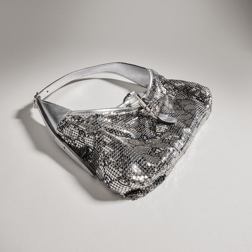 Jackie Slim metallic evening bag - silver and black GG mesh