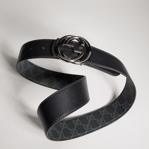 Reversible belt with Interlocking G buckle - black Supreme and leather