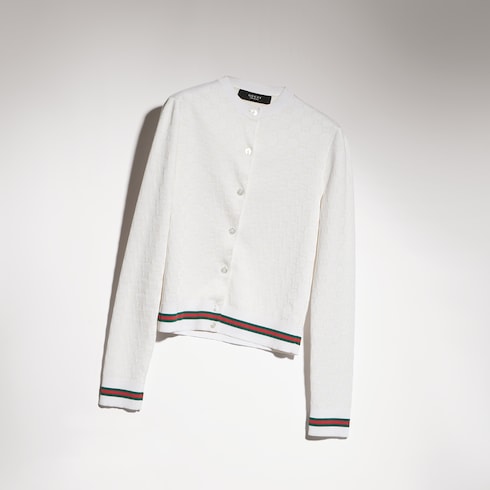 GG fine cotton viscose jacquard cardigan - ivory