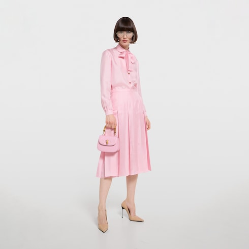 Silk twill pleated midi skirt - light pink