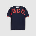 Children's cotton T-shirt with print - dark blue