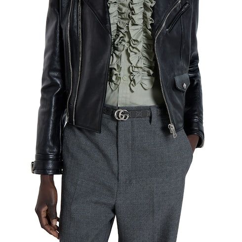Reversible GG Marmont thin belt - black GG Supreme and black leather