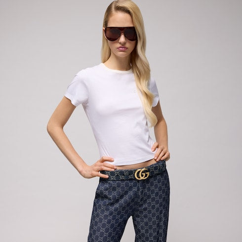 GG Marmont wide belt - dark blue GG denim