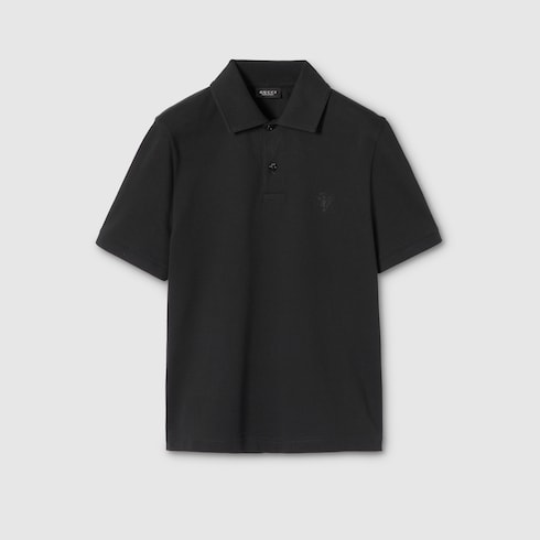 Cotton piquet polo shirt with embroidery - black