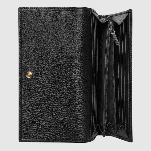 Black Textured Leather GG Marmont Continental Wallet - Black Textured Leather