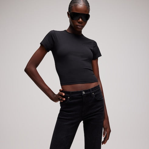 Cotton jersey T-shirt with embroidery - black