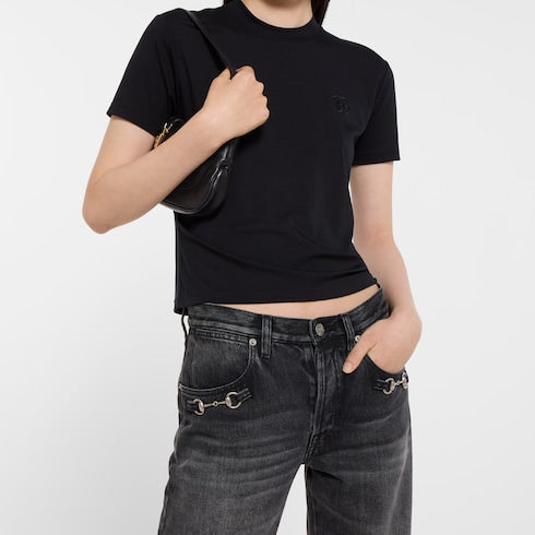 Cotton denim pants with Horsebit - dark grey