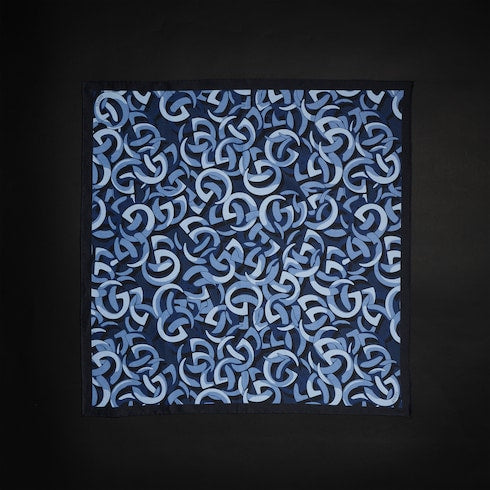 Printed silk pocket square - blue