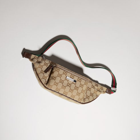 Flatpack small belt bag - sand and brown GG canvas