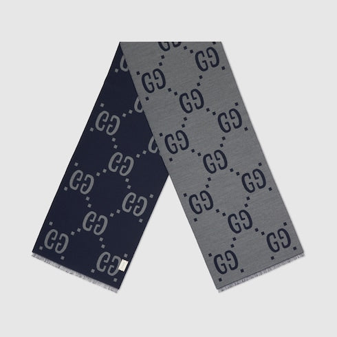 GG jacquard wool silk scarf - light grey
