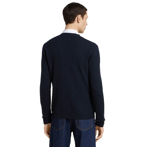 Fine cashmere cardigan with intarsia - navy