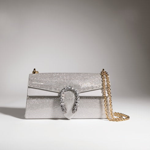 Dionysus crystal medium shoulder bag - silver suede