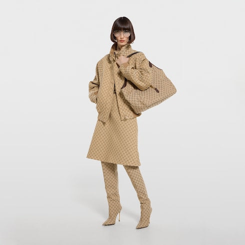Mercato large tote bag - sand and brown GG canvas
