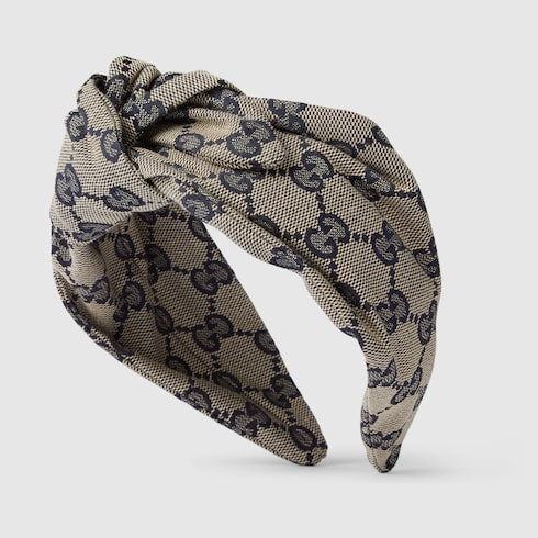 Children's GG canvas headband - beige and blue