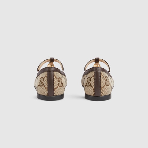 Toddler Double G ballet flat - beige and ebony GG canvas