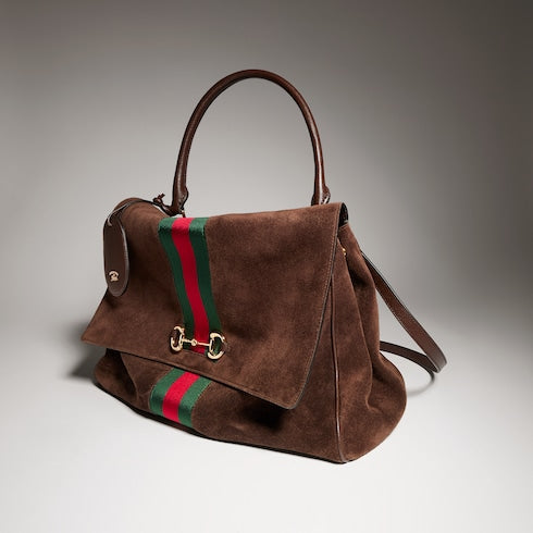 Paparazzo large top handle bag - dark brown suede