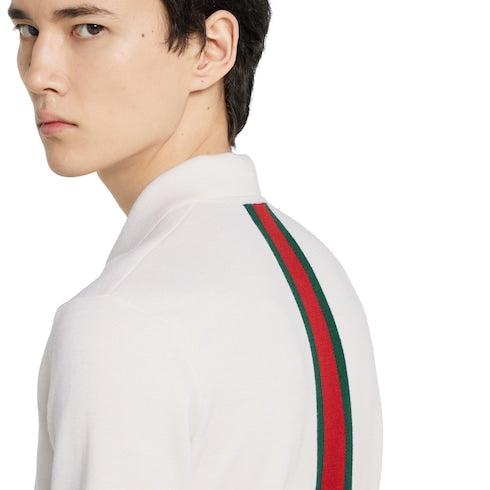 Knit wool polo shirt with Web - ivory