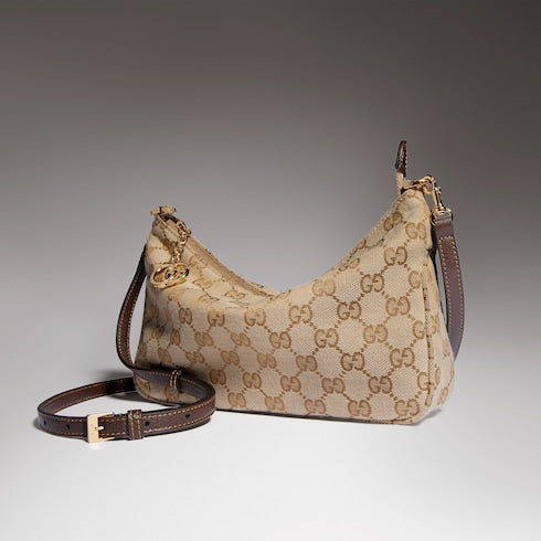 Lady Lunetta Chain small shoulder bag - sand and brown GG canvas
