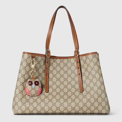 GG Emblem large tote bag - beige and brown GG fabric