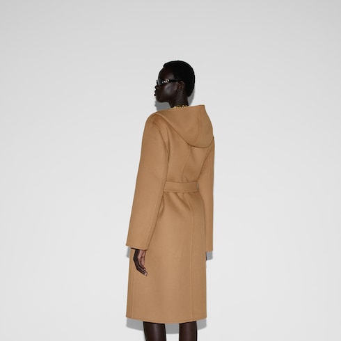 Reversible GG silk wool blend coat - camel and ebony