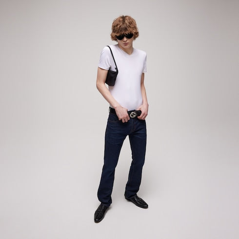 Cotton denim pants with embroidery - blue
