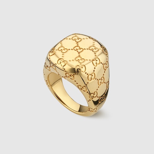 GG motif signet ring - gold-toned brass