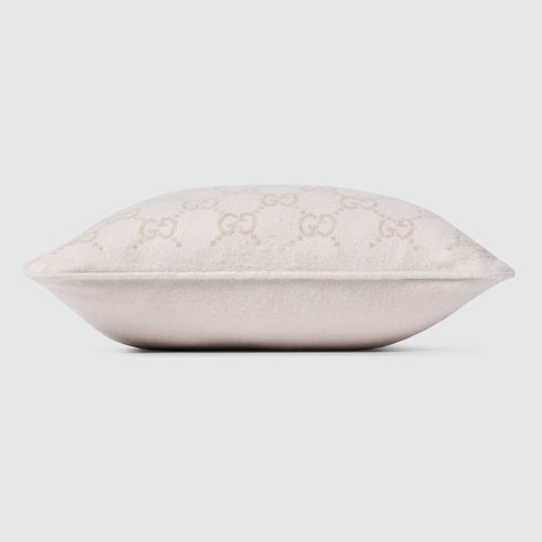 GG wool cashmere jacquard cushion - white and brown