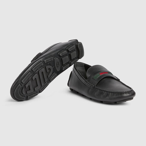 Men's driver with Web detail - black leather