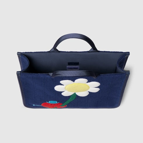 Children's GG tote bag with embroidery - dark blue GG terrycloth