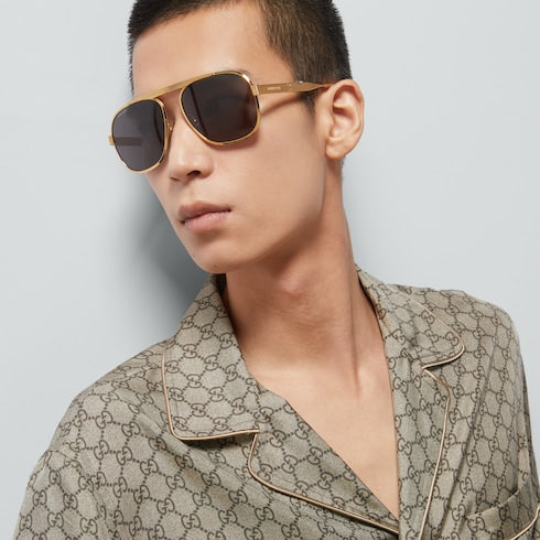GG printed silk shirt - beige and ebony