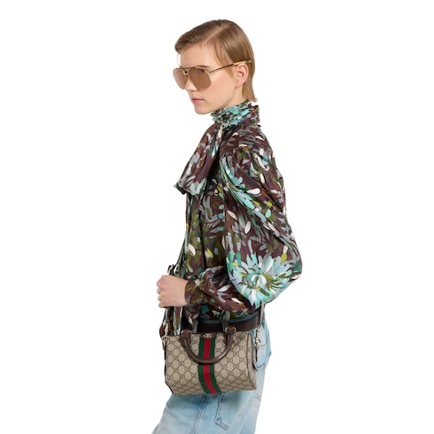 Ophidia small boston bag - beige and brown GG fabric
