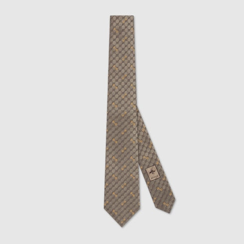 GG silk jacquard tie - brown and camel