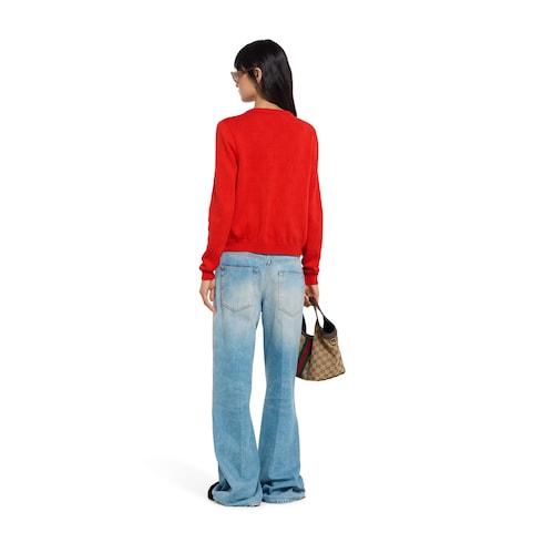 GG pointelle cotton silk cardigan - red
