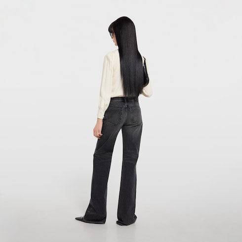 Silk crêpe satin Interlocking G shirt - white