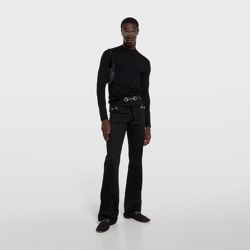 Knit wool sweater with embroidery - black