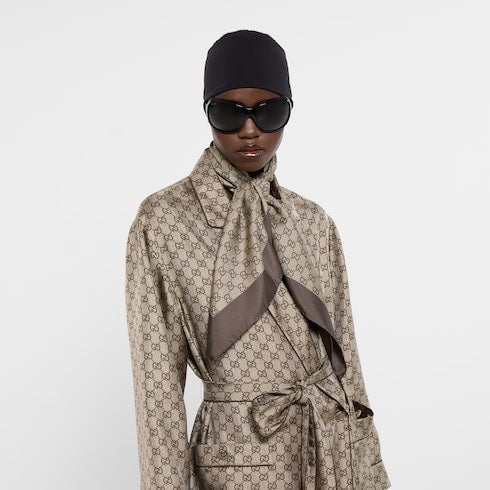 GG silk twill jacquard carré - camel and brown
