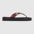 Women's thong sandal with Double G - brown and yellow leather