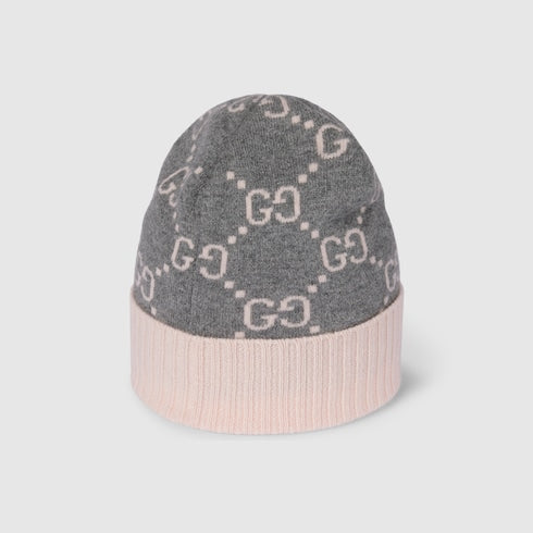 GG cashmere jacquard hat - grey and pink