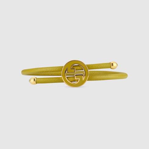 Bracelet with enamel Round Interlocking G - mustard yellow leather