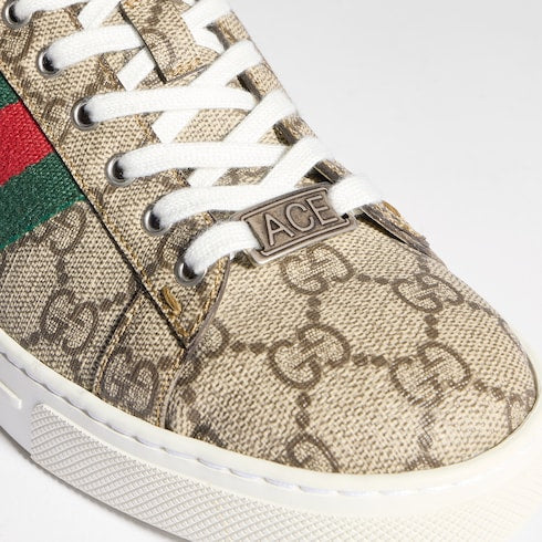 Women's Gucci Ace sneaker with Web - beige and ebony Supreme