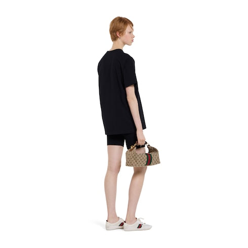 Cotton jersey T-shirt with embroidery - black