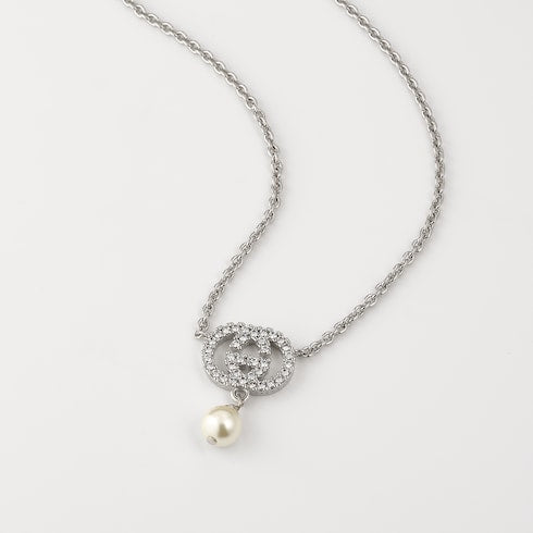 Crystal and pearl necklace - palladium-toned brass