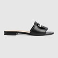 Women's slide sandal with Interlocking G - black leather