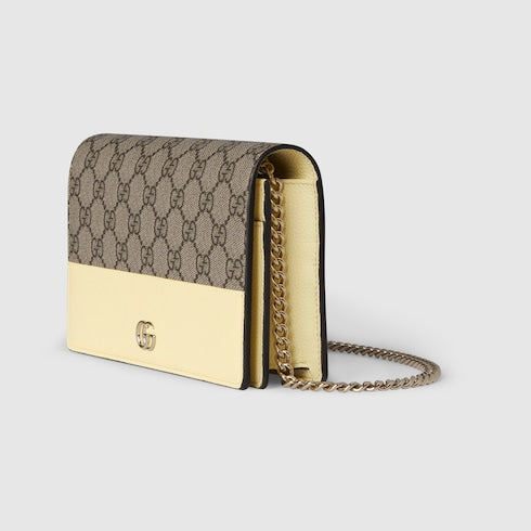 Bi-color GG Marmont wallet on chain - light yellow leather