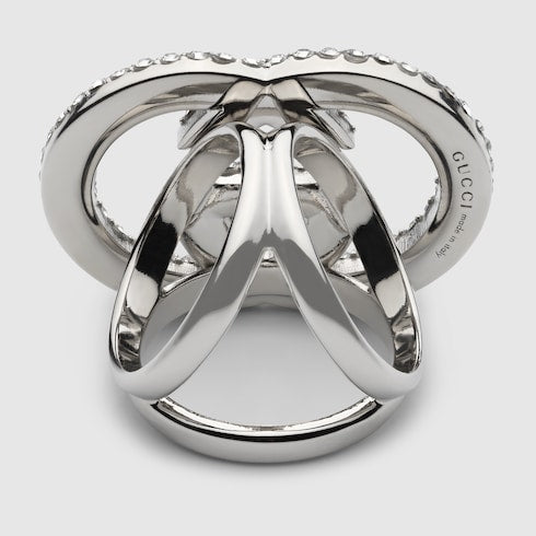 Crystal Interlocking G carré ring - silver-toned