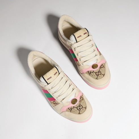 Women's GG crystal Screener sneaker - beige and dark brown GG canvas