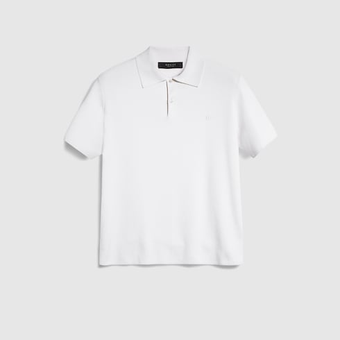 Silk cotton polo shirt with embroidery - ivory