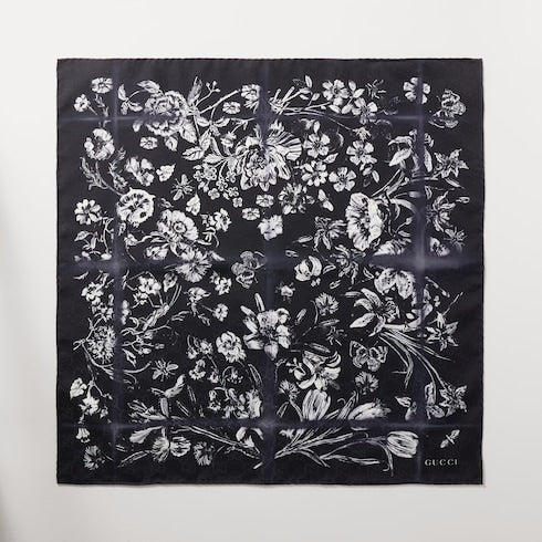 Cotton silk jacquard pocket square - black and white