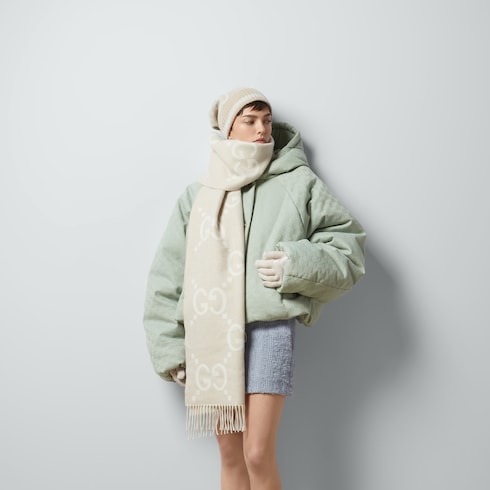 GG cashmere lamé jacquard scarf - camel and white