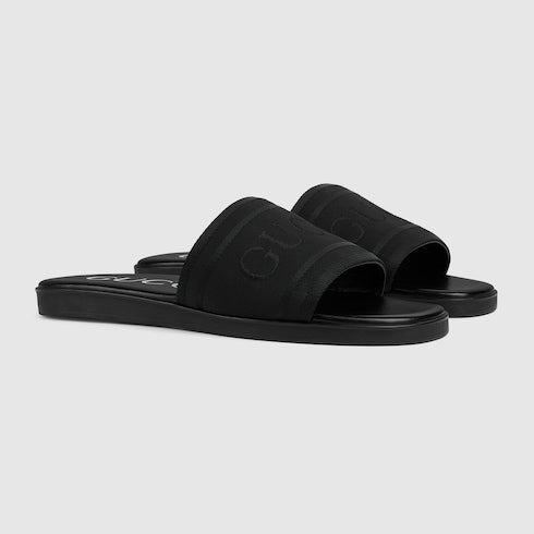 Men's slide sandal with tonal logo - black jacquard fabric